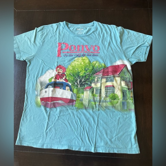 Ponyo Other - Studio Ghibli Ponyo Boat Scene Blue Short Sleeve Graphic Tee BoxLunch 2XL 🐝